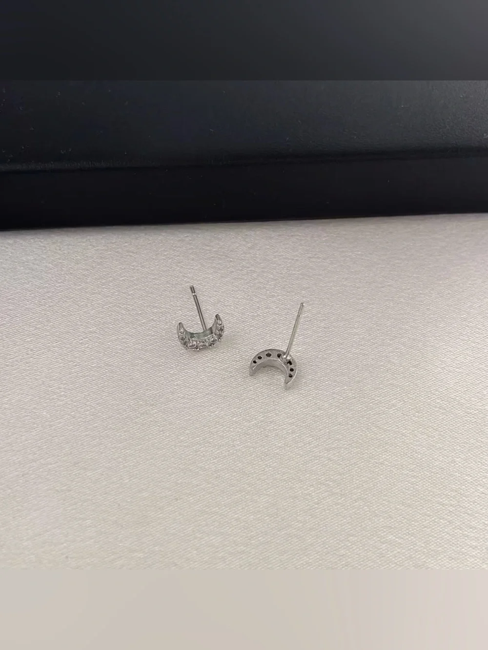 8mm Small CZ Moon Stud Earrings for Men Women Hip Hop Punk Streetwear Unisex